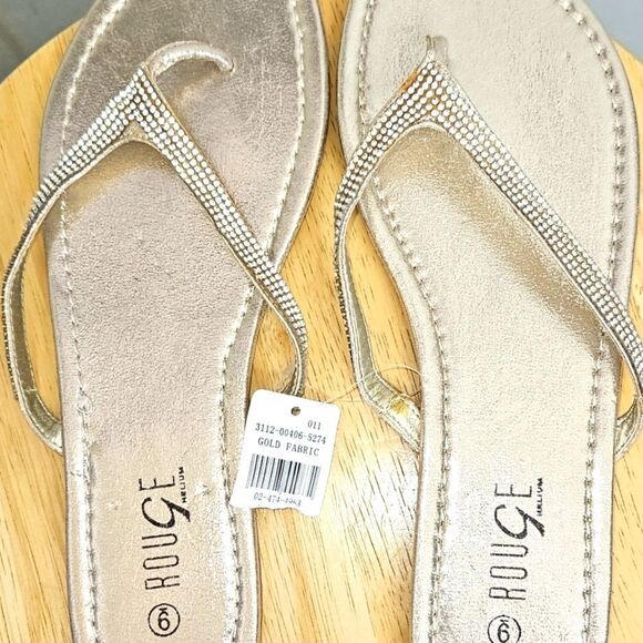 ROUGE Women's Gold Sparkly Flip Flops Size 9 BRAND NEW - Picture 3 of 6